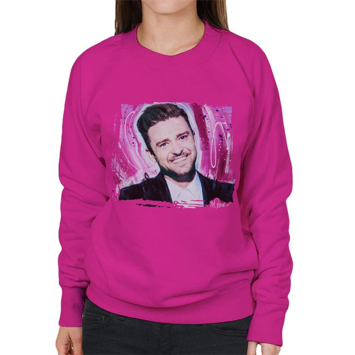 Sidney Maurer Original Portrait Of Justin Timberlake Smile Womens Sweatshirt - Womens Sweatshirt