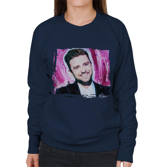 Sidney Maurer Original Portrait Of Justin Timberlake Smile Womens Sweatshirt - Womens Sweatshirt