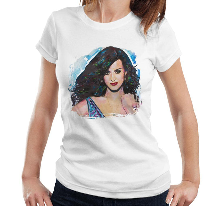 Sidney Maurer Original Portrait Of Katy Perry Long Hair Womens T-Shirt - Womens T-Shirt