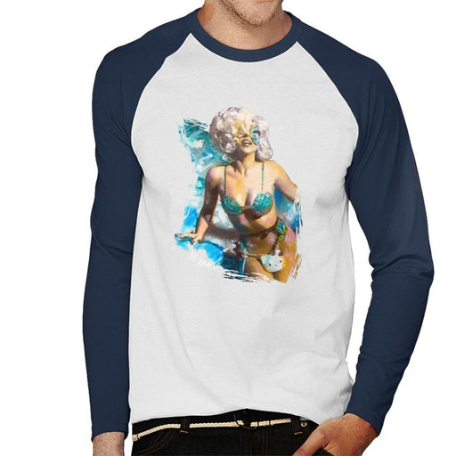Sidney Maurer Original Portrait Of Lady Gaga Sea Shell Bikini Mens Baseball Long Sleeved T-Shirt - Mens Baseball Long Sleeved T-Shirt