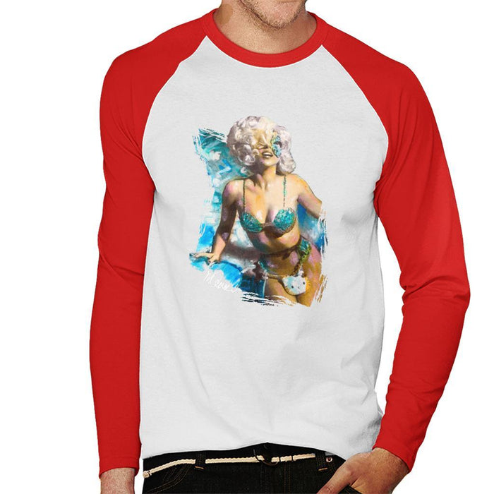 Sidney Maurer Original Portrait Of Lady Gaga Sea Shell Bikini Mens Baseball Long Sleeved T-Shirt - Mens Baseball Long Sleeved T-Shirt