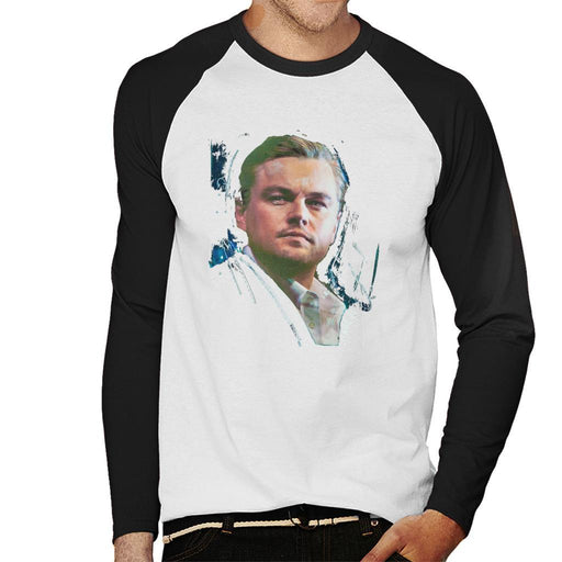 Sidney Maurer Original Portrait Of Leonardo DiCaprio Stare Mens Baseball Long Sleeved T-Shirt - Mens Baseball Long Sleeved T-Shirt