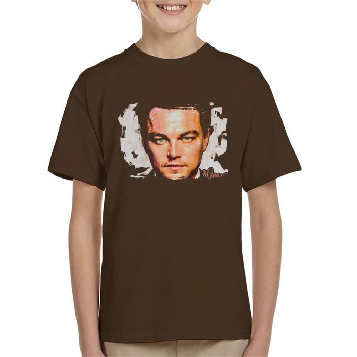 Sidney Maurer Original Portrait Of Leonardo DiCaprio Closeup Kids T-Shirt - X-Small (3-4 yrs) / Chocolate - Kids Boys T-Shirt