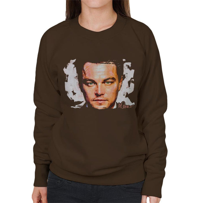 Sidney Maurer Original Portrait Of Leonardo DiCaprio Closeup Womens Sweatshirt - Small / Chocolate - Womens Sweatshirt