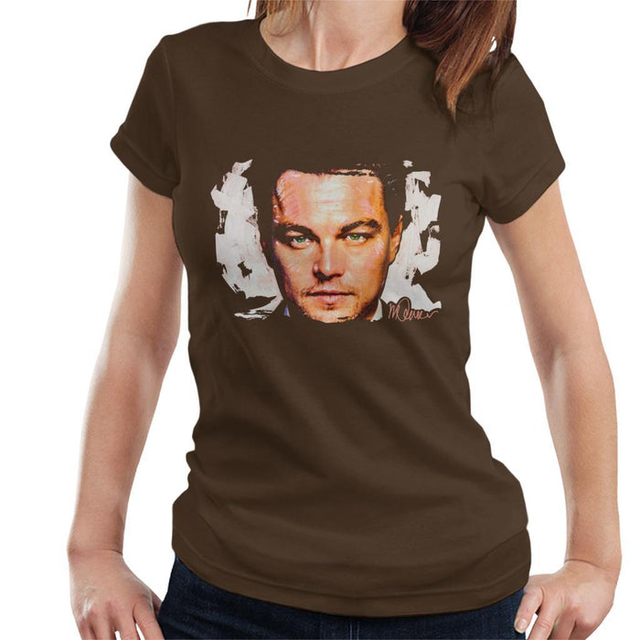 Sidney Maurer Original Portrait Of Leonardo DiCaprio Closeup Womens T-Shirt - Small / Chocolate - Womens T-Shirt