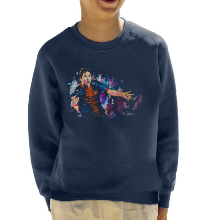 Sidney Maurer Original Portrait Of Lionel Messi FCB Badge Kids Sweatshirt - X-Small (3-4 yrs) / Navy Blue - Kids Boys Sweatshirt