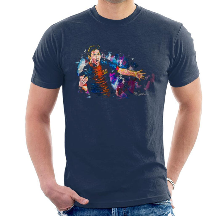 Sidney Maurer Original Portrait Of Lionel Messi FCB Badge Mens T-Shirt - Small / Navy Blue - Mens T-Shirt