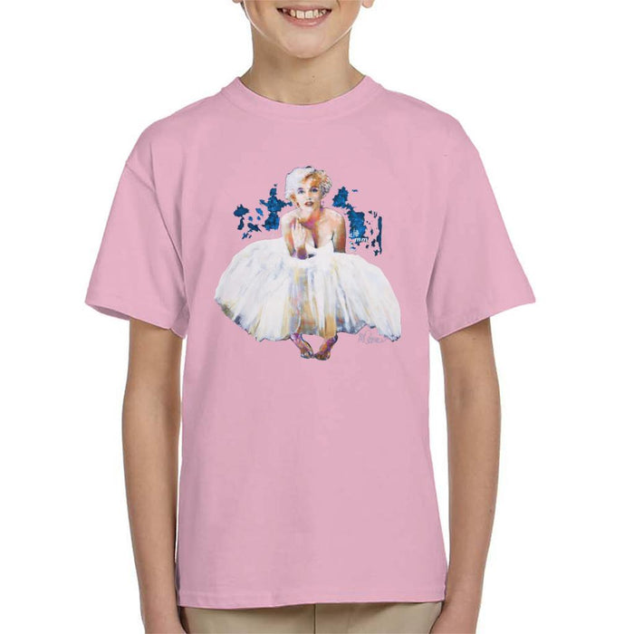 Sidney Maurer Original Portrait Of Marilyn Monroe White Dress Kids T-Shirt - X-Small (3-4 yrs) / Light Pink - Kids Boys T-Shirt