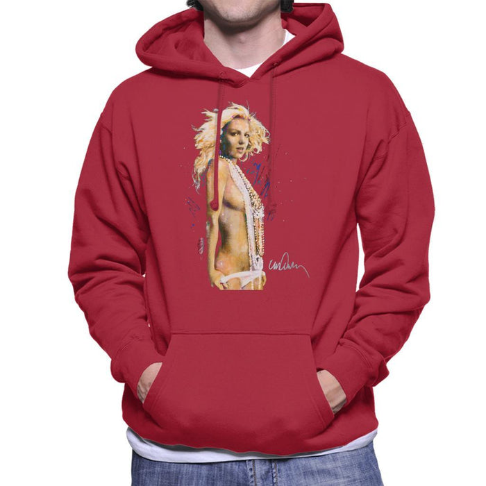 Sidney Maurer Original Portrait Of Britney Spears Necklaces Mens Hooded Sweatshirt - Small / Cherry Red - Mens Hooded Sweatshirt