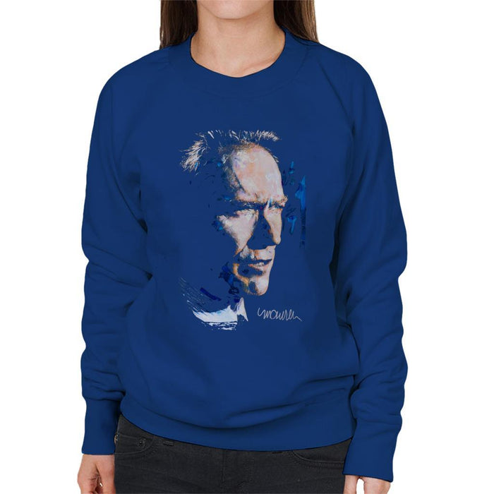 Sidney Maurer Original Portrait Of Clint Eastwood Womens Sweatshirt - Small / Royal Blue - Womens Sweatshirt