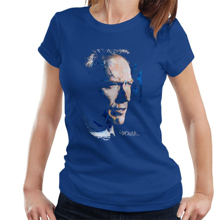 Sidney Maurer Original Portrait Of Clint Eastwood Womens T-Shirt - Small / Royal Blue - Womens T-Shirt