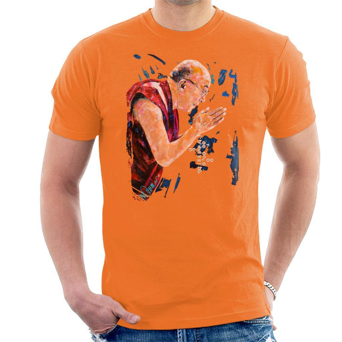Sidney Maurer Original Portrait Of The Dalai Lama Mens T-Shirt - Small / Orange - Mens T-Shirt
