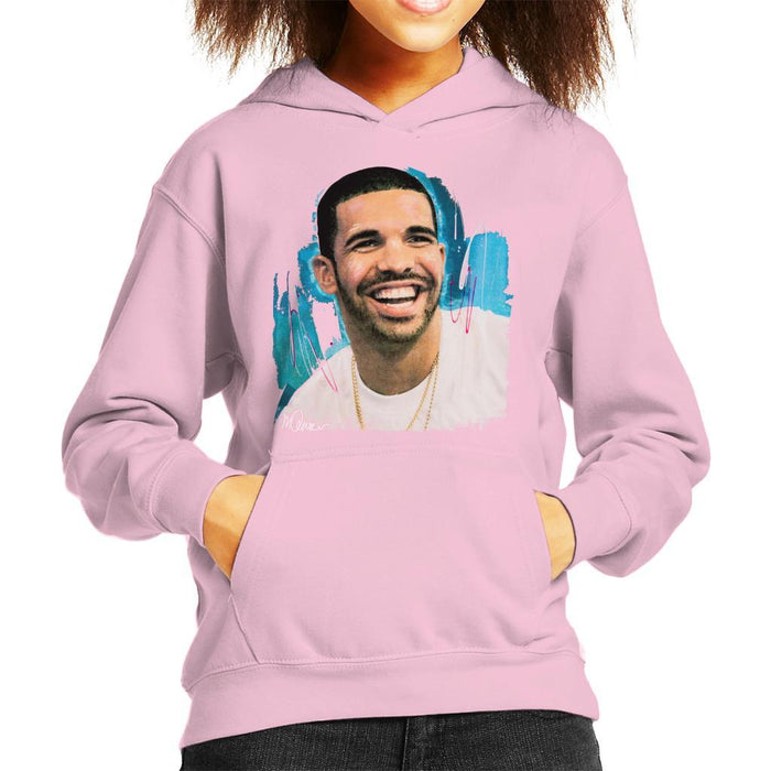 Sidney Maurer Original Portrait Of Drake Smiling Kids Hooded Sweatshirt - X-Small (3-4 yrs) / Light Pink - Kids Boys Hooded Sweatshirt
