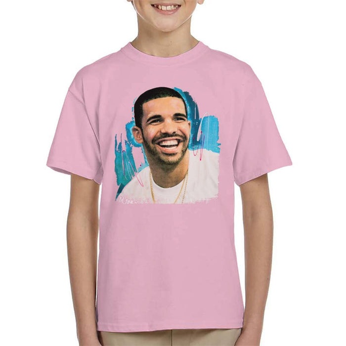 Sidney Maurer Original Portrait Of Drake Smiling Kids T-Shirt - X-Small (3-4 yrs) / Light Pink - Kids Boys T-Shirt