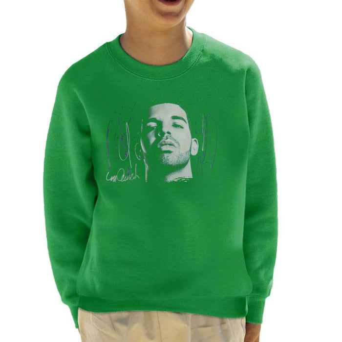 Sidney Maurer Original Portrait Of Drake OVOXO Kids Sweatshirt - X-Small (3-4 yrs) / Kelly Green - Kids Boys Sweatshirt