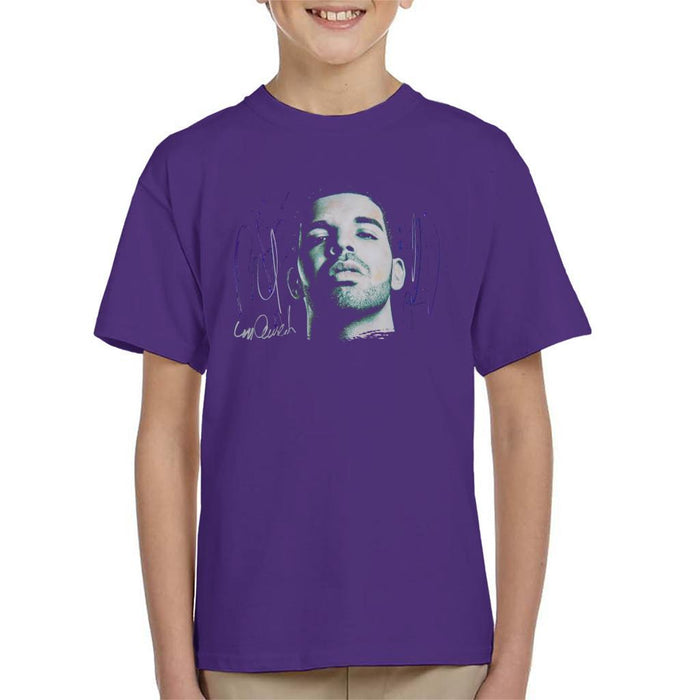 Sidney Maurer Original Portrait Of Drake OVOXO Kids T-Shirt - X-Small (3-4 yrs) / Purple - Kids Boys T-Shirt