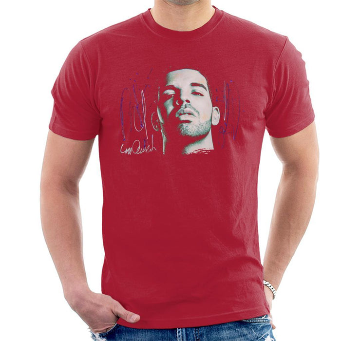Sidney Maurer Original Portrait Of Drake OVOXO Mens T-Shirt - Small / Cherry Red - Mens T-Shirt