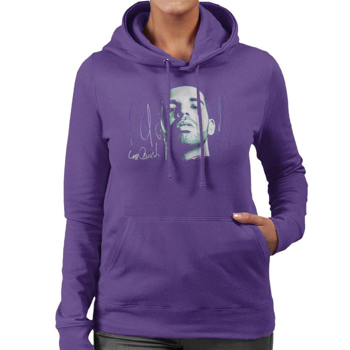 Sidney Maurer Original Portrait Of Drake OVOXO Womens Hooded Sweatshirt - Small / Purple - Womens Hooded Sweatshirt
