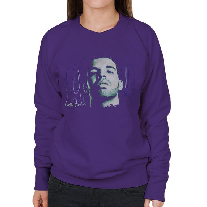 Sidney Maurer Original Portrait Of Drake OVOXO Womens Sweatshirt - Small / Purple - Womens Sweatshirt