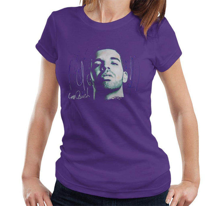 Sidney Maurer Original Portrait Of Drake OVOXO Womens T-Shirt - Small / Purple - Womens T-Shirt
