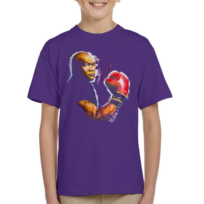 Sidney Maurer Original Portrait Of George Foreman Kids T-Shirt - X-Small (3-4 yrs) / Purple - Kids Boys T-Shirt