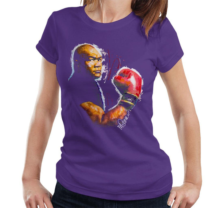 Sidney Maurer Original Portrait Of George Foreman Womens T-Shirt - Small / Purple - Womens T-Shirt