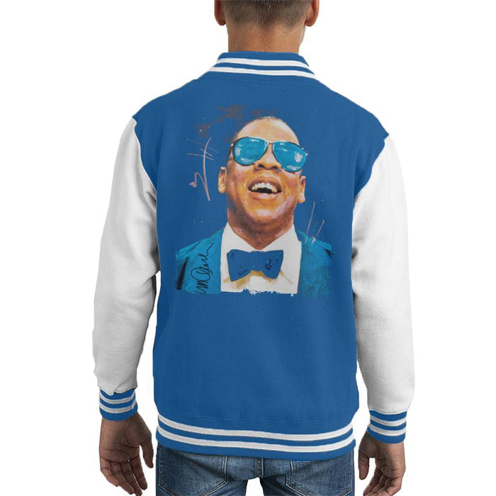 Sidney Maurer Original Portrait Of Jay Z Blue Tux Kids Varsity Jacket - X-Small (3-4 yrs) / Royal/White - Kids Boys Varsity Jacket