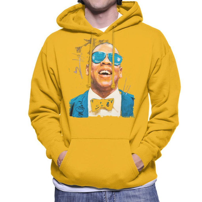 Sidney Maurer Original Portrait Of Jay Z Blue Tux Mens Hooded Sweatshirt - Small / Gold - Mens Hooded Sweatshirt