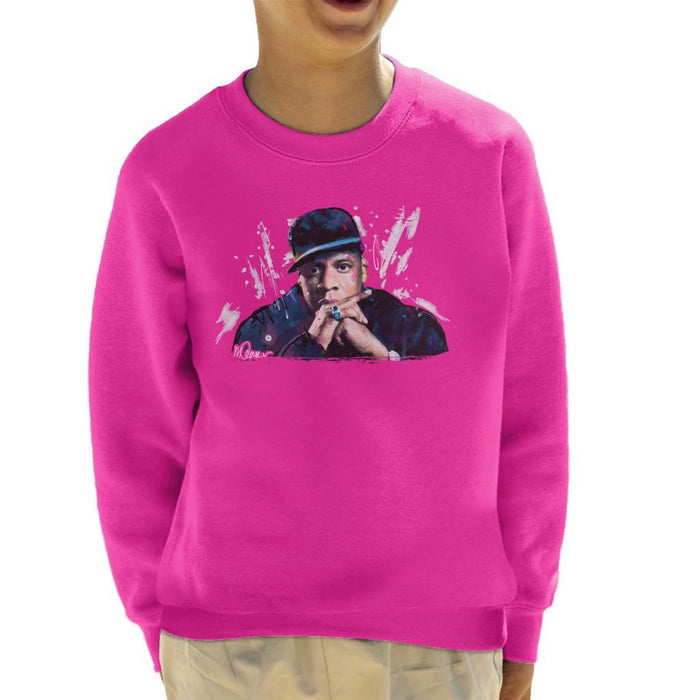 Sidney Maurer Original Portrait Of Jay Z The Black Album Kids Sweatshirt - X-Small (3-4 yrs) / Hot Pink - Kids Boys Sweatshirt