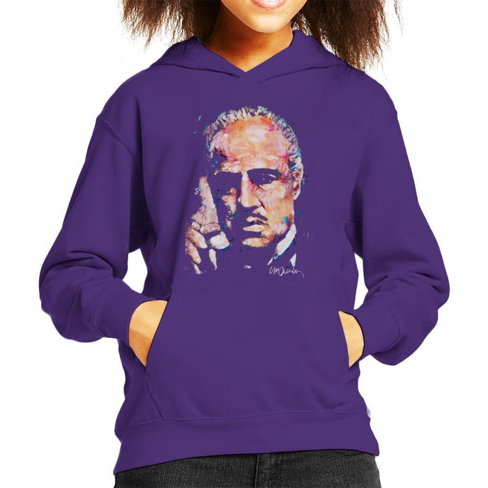Sidney Maurer Original Portrait Of Marlon Brando Kids Hooded Sweatshirt - X-Small (3-4 yrs) / Purple - Kids Boys Hooded Sweatshirt