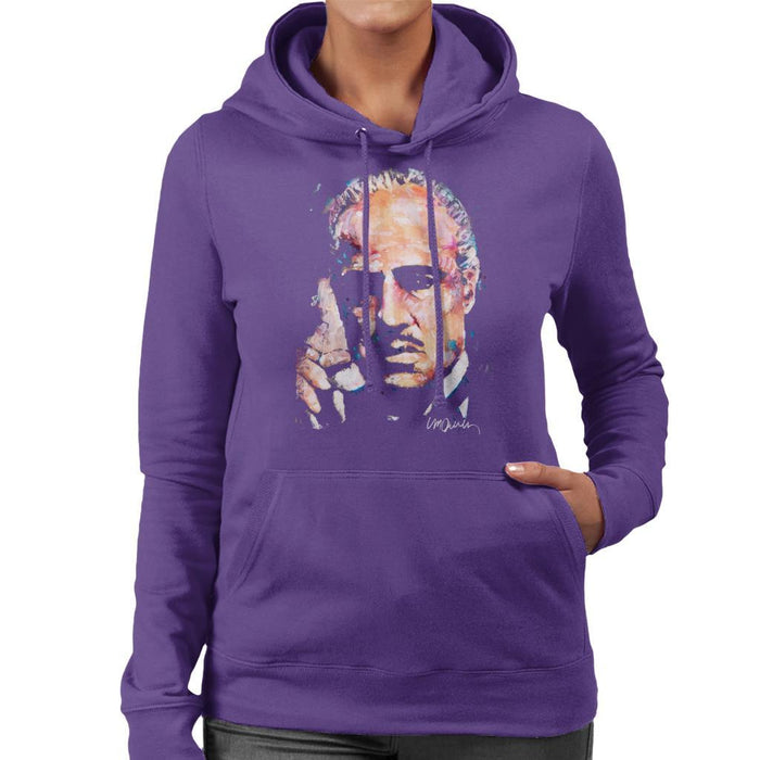 Sidney Maurer Original Portrait Of Marlon Brando Womens Hooded Sweatshirt - Small / Purple - Womens Hooded Sweatshirt