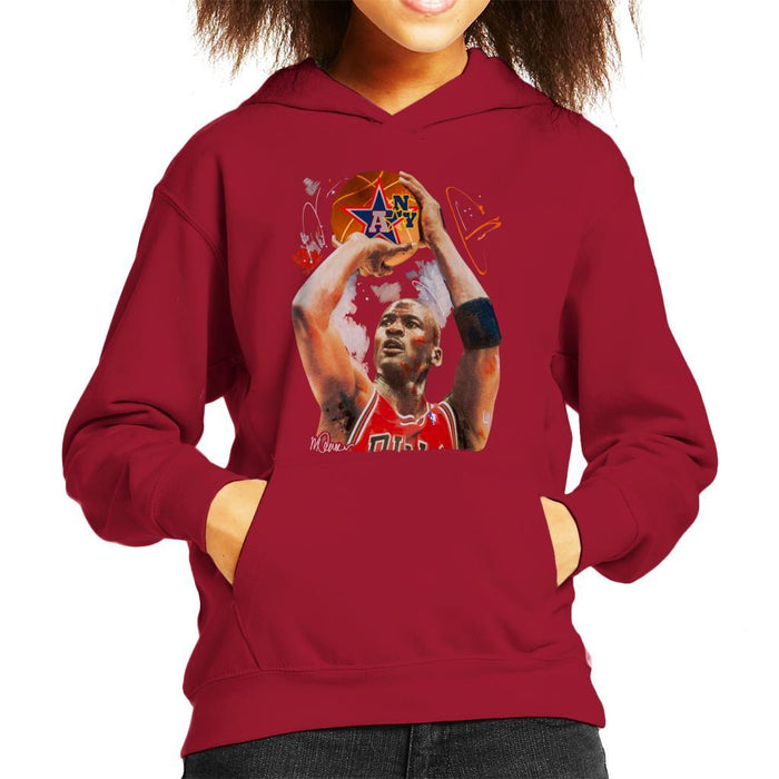Sidney Maurer Original Portrait Of Michael Jordan Bulls Red Jersey Kids Hooded Sweatshirt - Kids Boys Hooded Sweatshirt