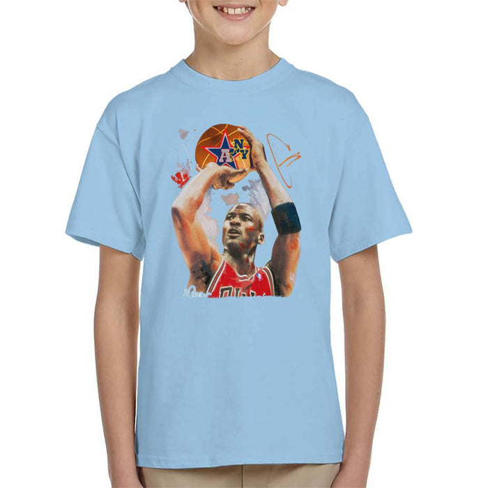Sidney Maurer Original Portrait Of Michael Jordan Bulls Red Jersey Kids T-Shirt - Kids Boys T-Shirt