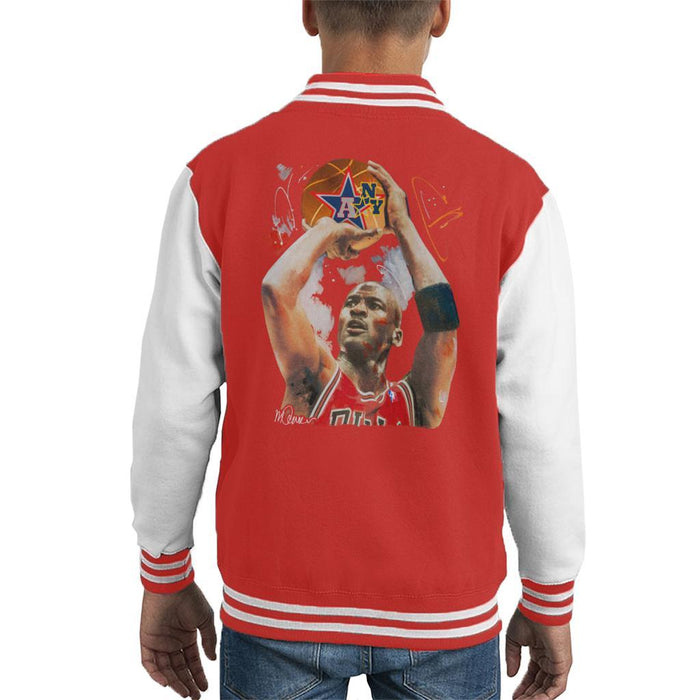 Sidney Maurer Original Portrait Of Michael Jordan Bulls Red Jersey Kids Varsity Jacket - Kids Boys Varsity Jacket