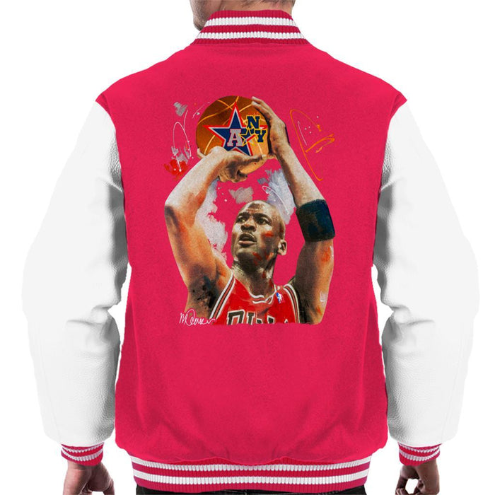 Sidney Maurer Original Portrait Of Michael Jordan Bulls Red Jersey Mens Varsity Jacket - Mens Varsity Jacket