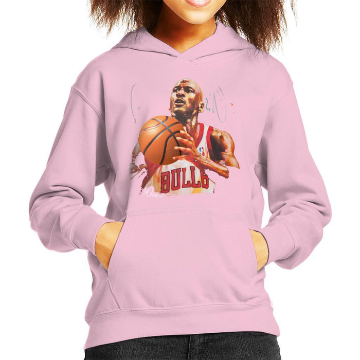 Sidney Maurer Original Portrait Of Michael Jordan Bulls White Jersey Kids Hooded Sweatshirt - X-Small (3-4 yrs) / Light Pink - Kids Boys