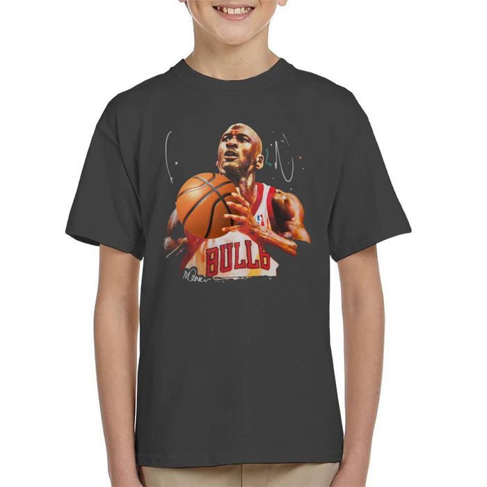Sidney Maurer Original Portrait Of Michael Jordan Bulls White Jersey Kids T-Shirt - Kids Boys T-Shirt