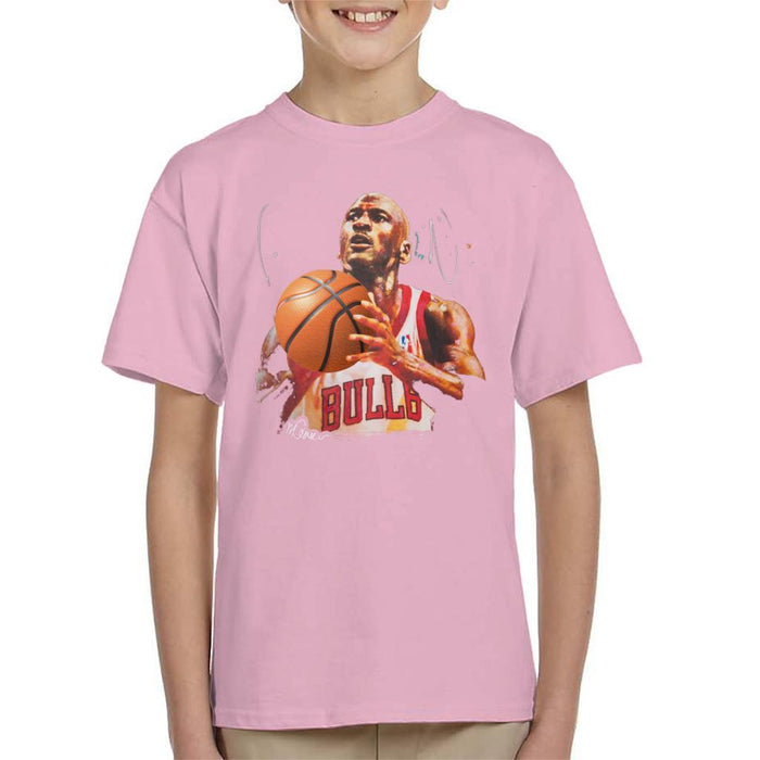 Sidney Maurer Original Portrait Of Michael Jordan Bulls White Jersey Kids T-Shirt - X-Small (3-4 yrs) / Light Pink - Kids Boys T-Shirt