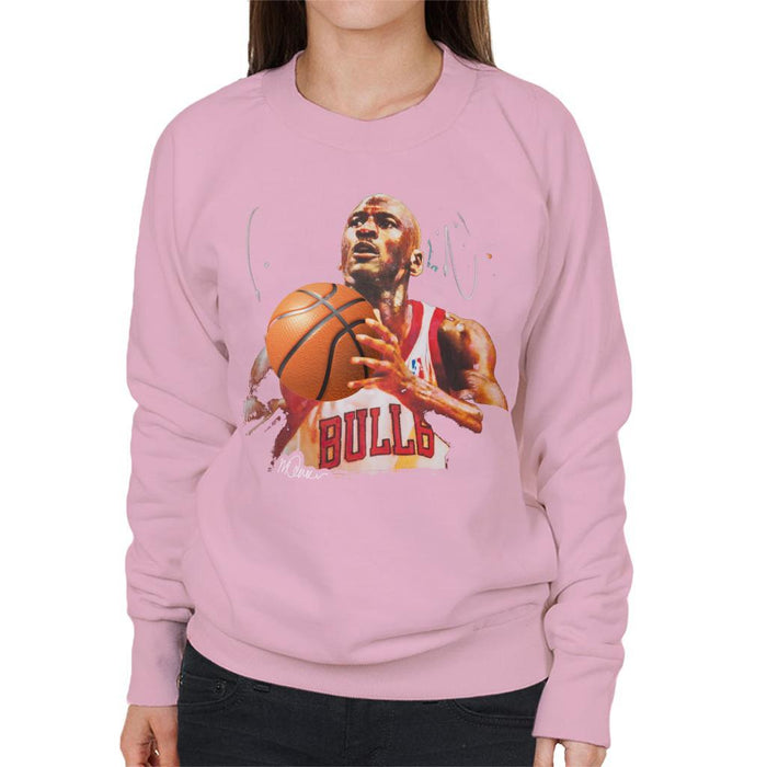 Sidney Maurer Original Portrait Of Michael Jordan Bulls White Jersey Womens Sweatshirt - Small / Light Pink - Womens Sweatshirt
