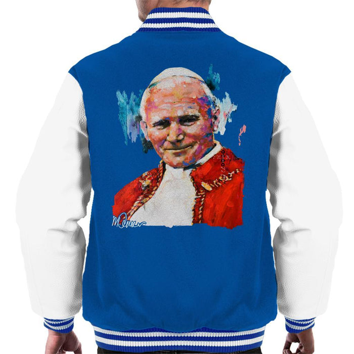 Sidney Maurer Original Portrait Of Pope John Paul II Mens Varsity Jacket - Small / Royal/White - Mens Varsity Jacket