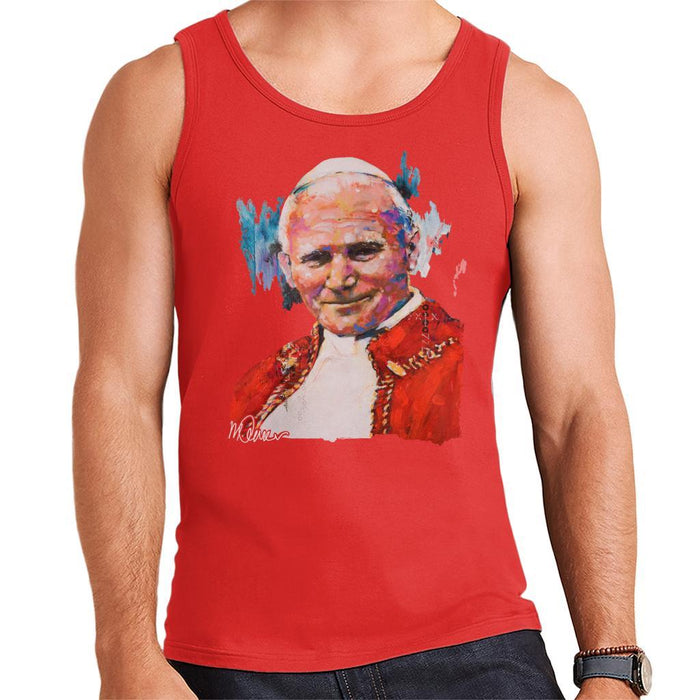 Sidney Maurer Original Portrait Of Pope John Paul II Mens Vest - Small / Red - Mens Vest