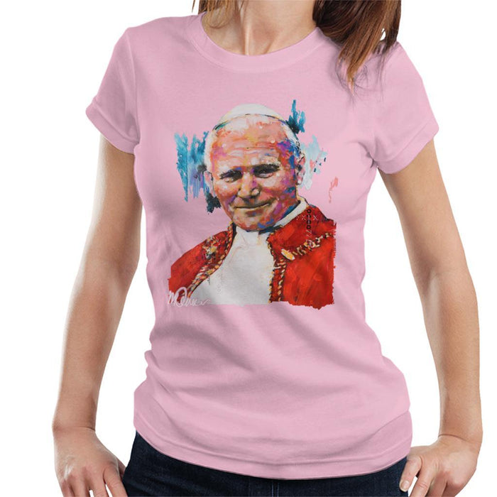 Sidney Maurer Original Portrait Of Pope John Paul II Womens T-Shirt - Small / Light Pink - Womens T-Shirt