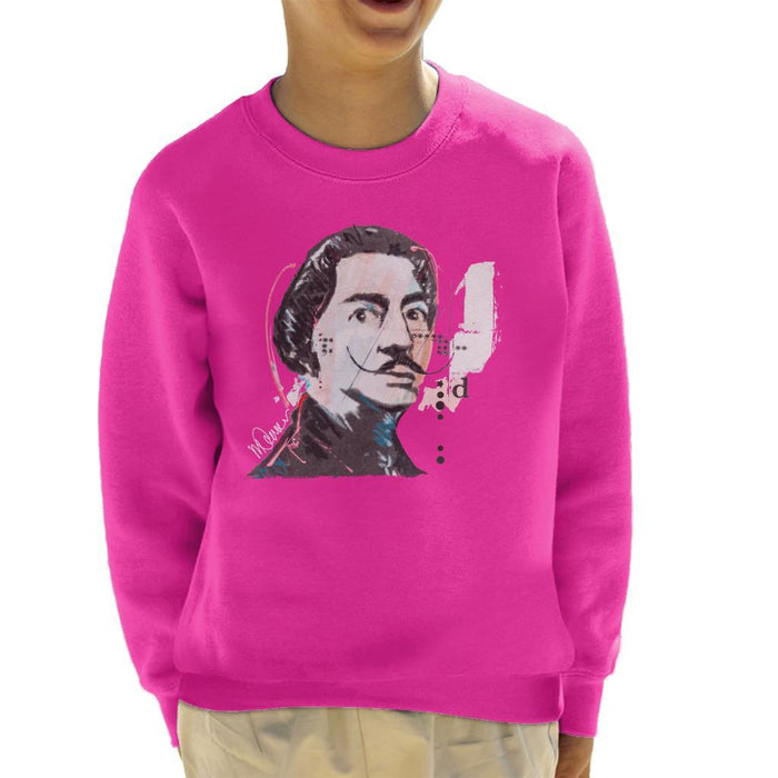 Sidney Maurer Original Portrait Of Salvador Dali Kids Sweatshirt - X-Small (3-4 yrs) / Hot Pink - Kids Boys Sweatshirt