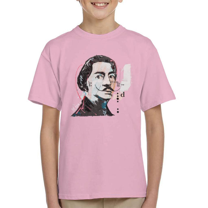 Sidney Maurer Original Portrait Of Salvador Dali Kids T-Shirt - X-Small (3-4 yrs) / Light Pink - Kids Boys T-Shirt