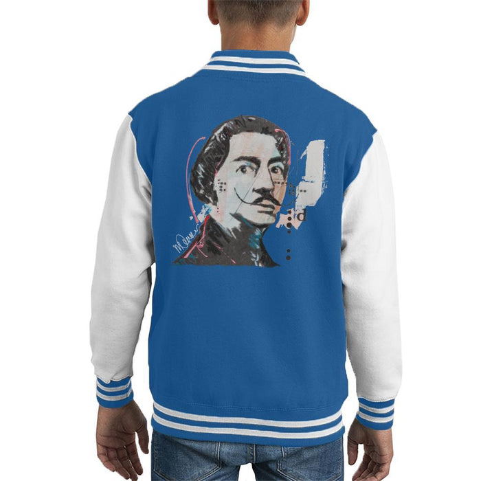 Sidney Maurer Original Portrait Of Salvador Dali Kids Varsity Jacket - X-Small (3-4 yrs) / Royal/White - Kids Boys Varsity Jacket