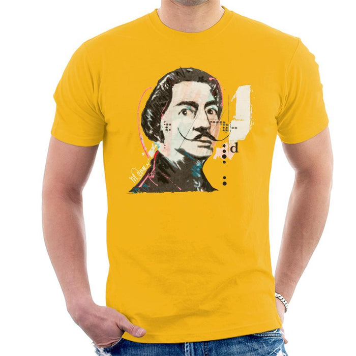 Sidney Maurer Original Portrait Of Salvador Dali Mens T-Shirt - Small / Gold - Mens T-Shirt