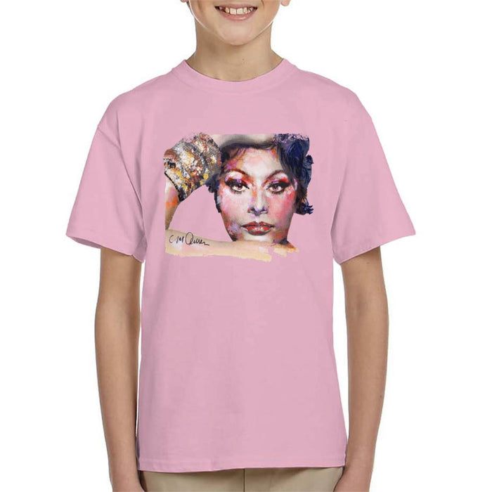 Sidney Maurer Original Portrait Of Sophia Loren Kids T-Shirt - X-Small (3-4 yrs) / Light Pink - Kids Boys T-Shirt