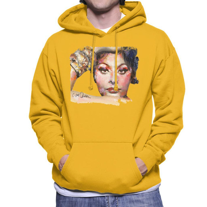 Sidney Maurer Original Portrait Of Sophia Loren Mens Hooded Sweatshirt - Small / Gold - Mens Hooded Sweatshirt