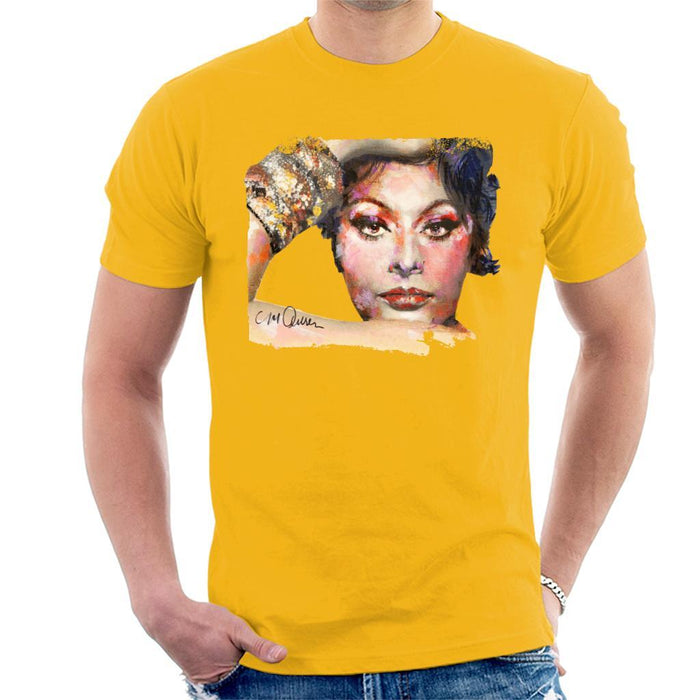 Sidney Maurer Original Portrait Of Sophia Loren Mens T-Shirt - Small / Gold - Mens T-Shirt