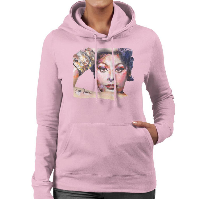 Sidney Maurer Original Portrait Of Sophia Loren Womens Hooded Sweatshirt - Small / Light Pink - Womens Hooded Sweatshirt